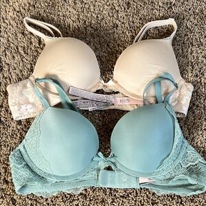 Victoria's Secret Cream and Blue Lace Bras with Underwire